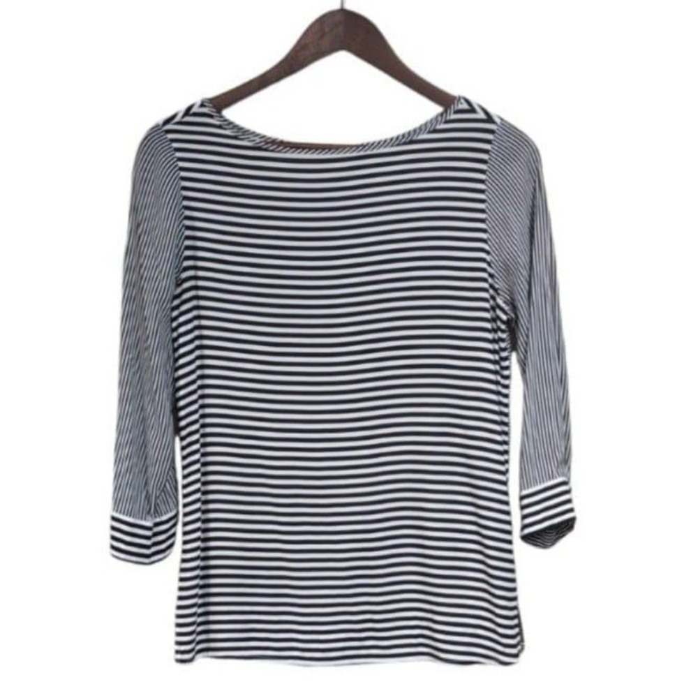 Cato Three-Quarter Sleeve‎ Black and White Striped Work Blouse Womens XS